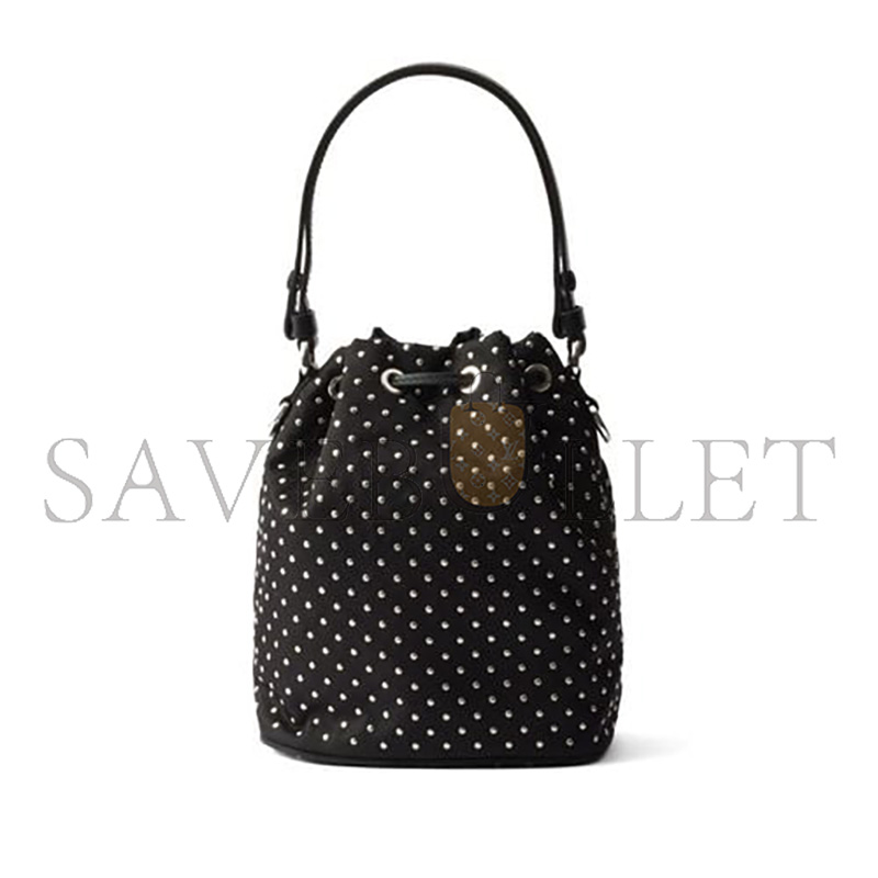 Pra*a black re-nylon mini-bag with studs 1ne067 (19.5*15.5*10cm)